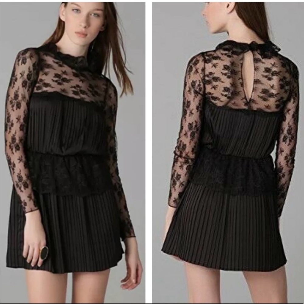 Free People Young Victorian Pleated Lace Black Dress women’s size 2